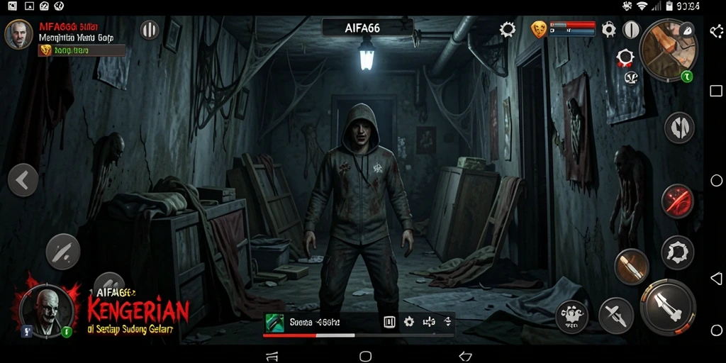 Screenshot gameplay AIFA66 menunjukkan suasana horor yang menegangkan.