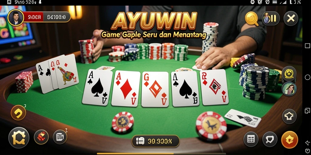 Screenshot permainan AYUWIN dengan antarmuka gameplay Gaple yang menarik.