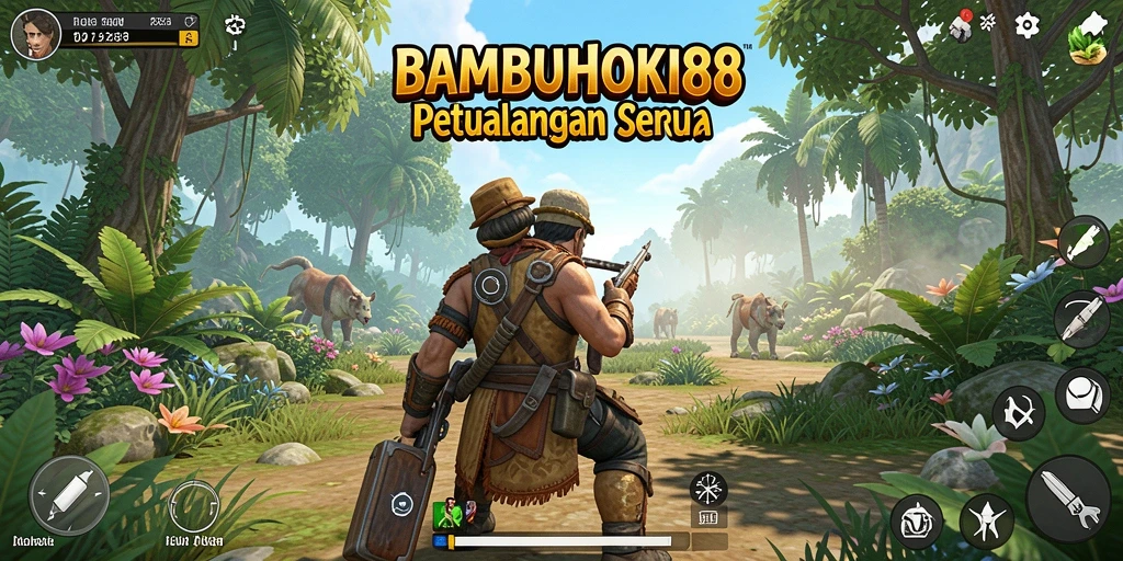 Tangkapan layar menunjukkan petualangan seru di dalam dunia terbuka BAMBUHOKI88.
