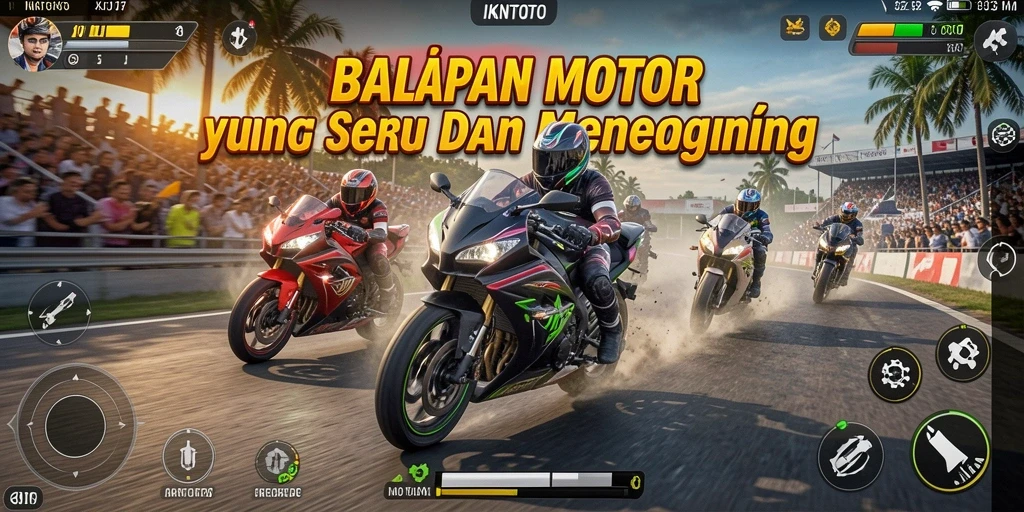 Screenshot gameplay IKNTOTO menampilkan balapan motor yang seru dan menegangkan.