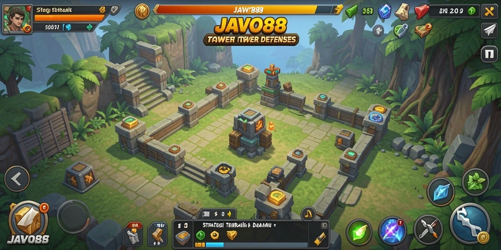 Screenshot utama dari JAVO88 yang menunjukkan aksi menara defense yang mendebarkan.