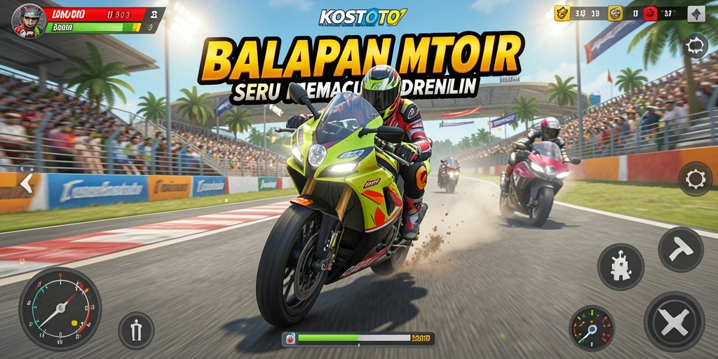 Gameplay seru balapan motor di KOSTOTO dengan lintasan yang menarik.