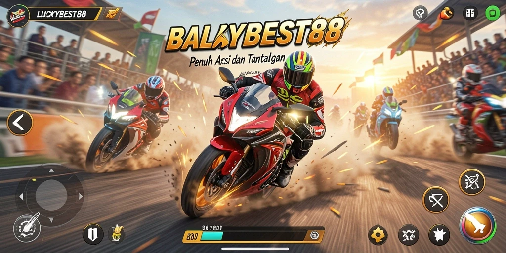 Tampilan seru gameplay LUCKYBEST88 dengan balapan motor yang penuh aksi.