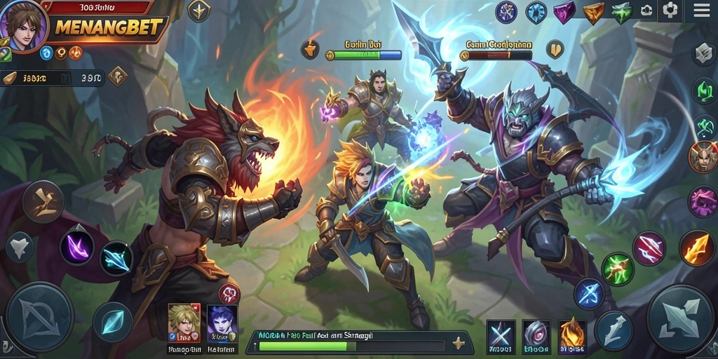 Tangkapan layar gameplay seru dari MENANGBET saat bertarung di arena MOBA.